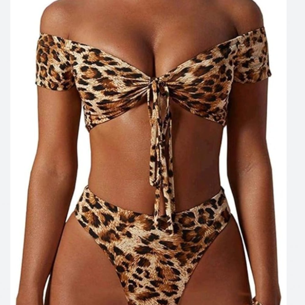 PRETTY GARDEN Women Bandeau Bikini Set Halter Two Piece Swimsuits Off-Shoulder